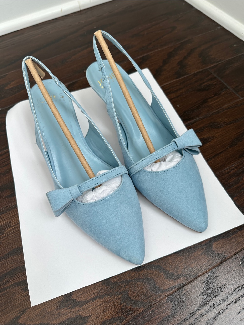 Jones New York Light Blue Pointed Toe Slingback Heels with Bow